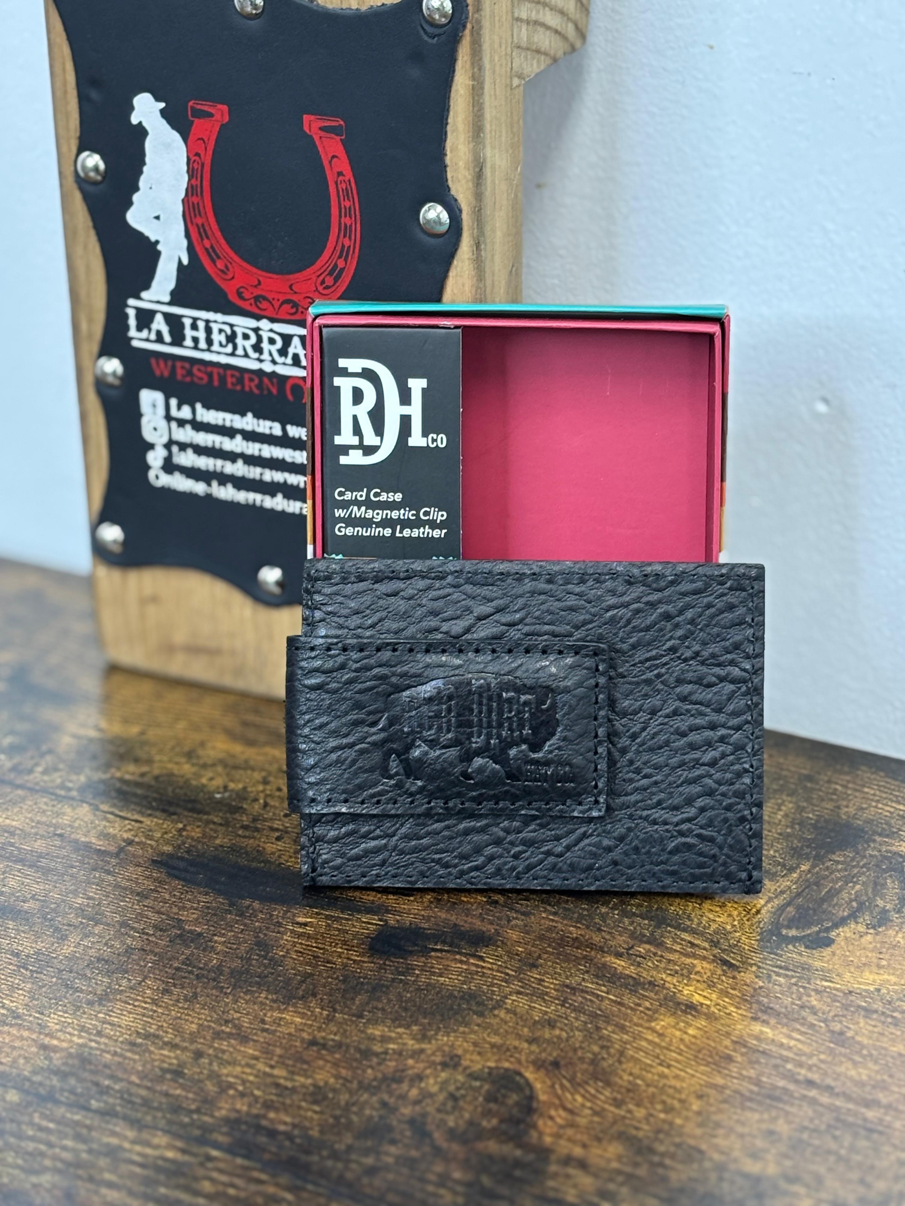 RED DIRT BLACK CARD CASE WITH MAGNETIC CLIP GENUINE LEATHER