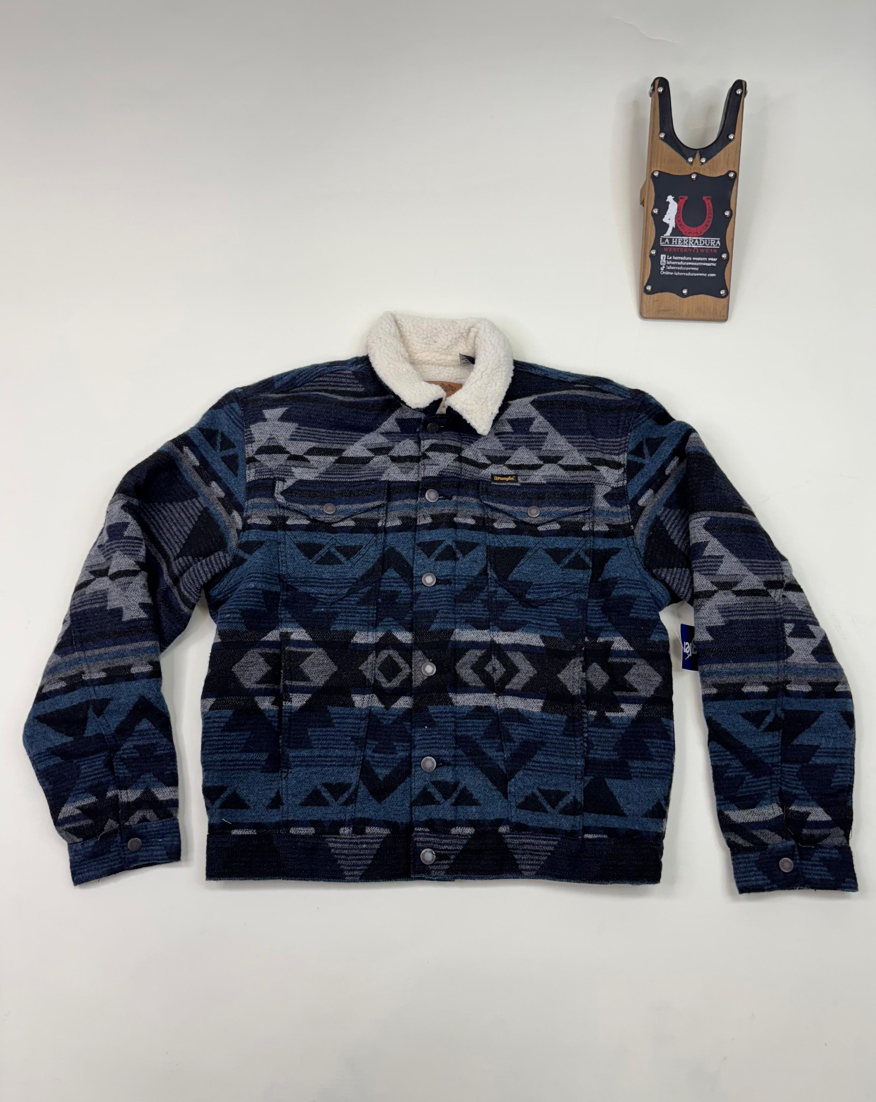 Men's Wrangler Sherpa Lined Jacquard Print Jacket in Navy Waters