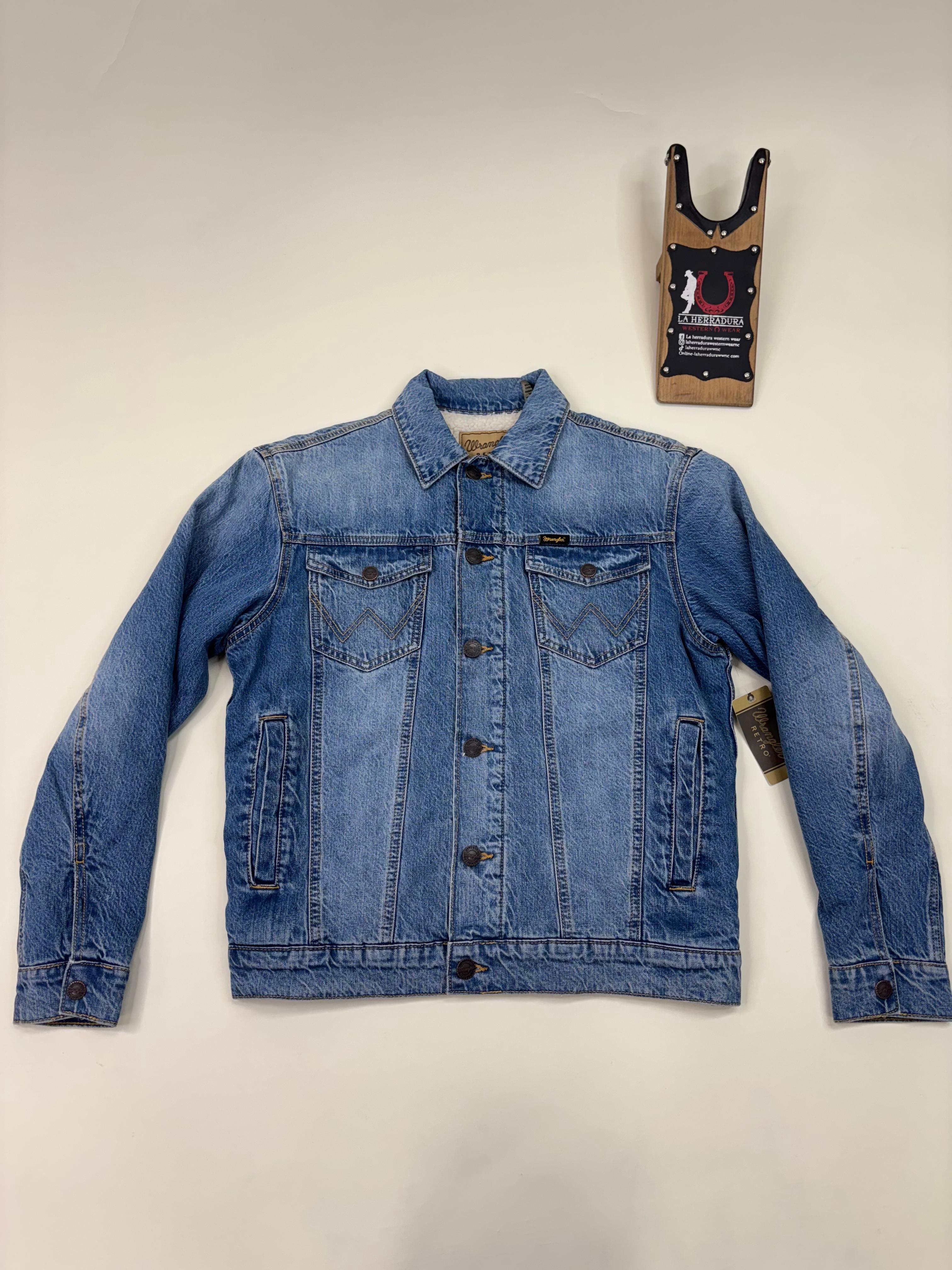 Men's Wrangler Retro Sherpa Lined Western Denim Jacket in Rodeo Night