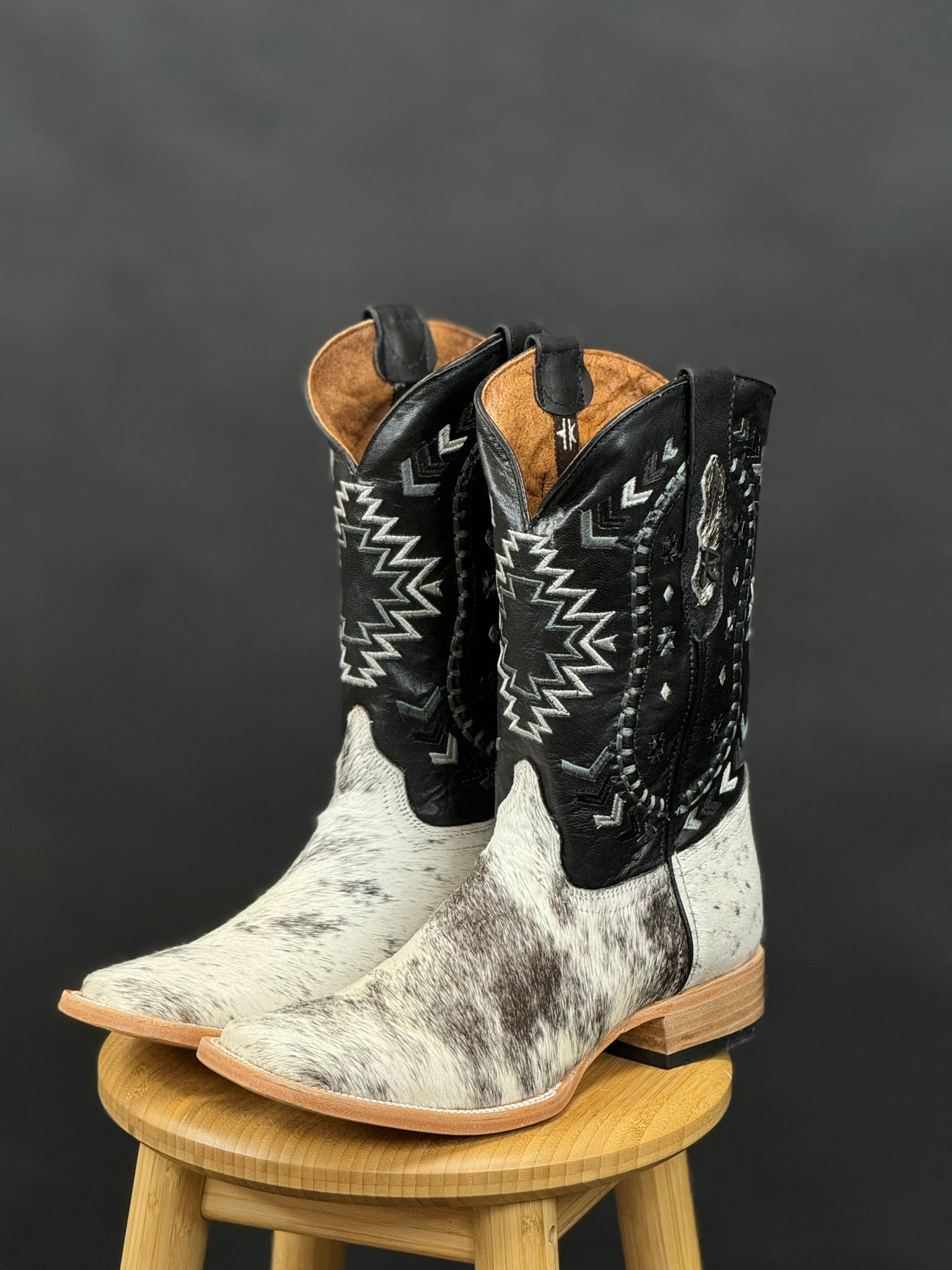 RANCHERS MEN COWHIDE BLACK&WHITE NG BLACK CHEROKEE BOOT EVERY PAIR IS UNIQUE!