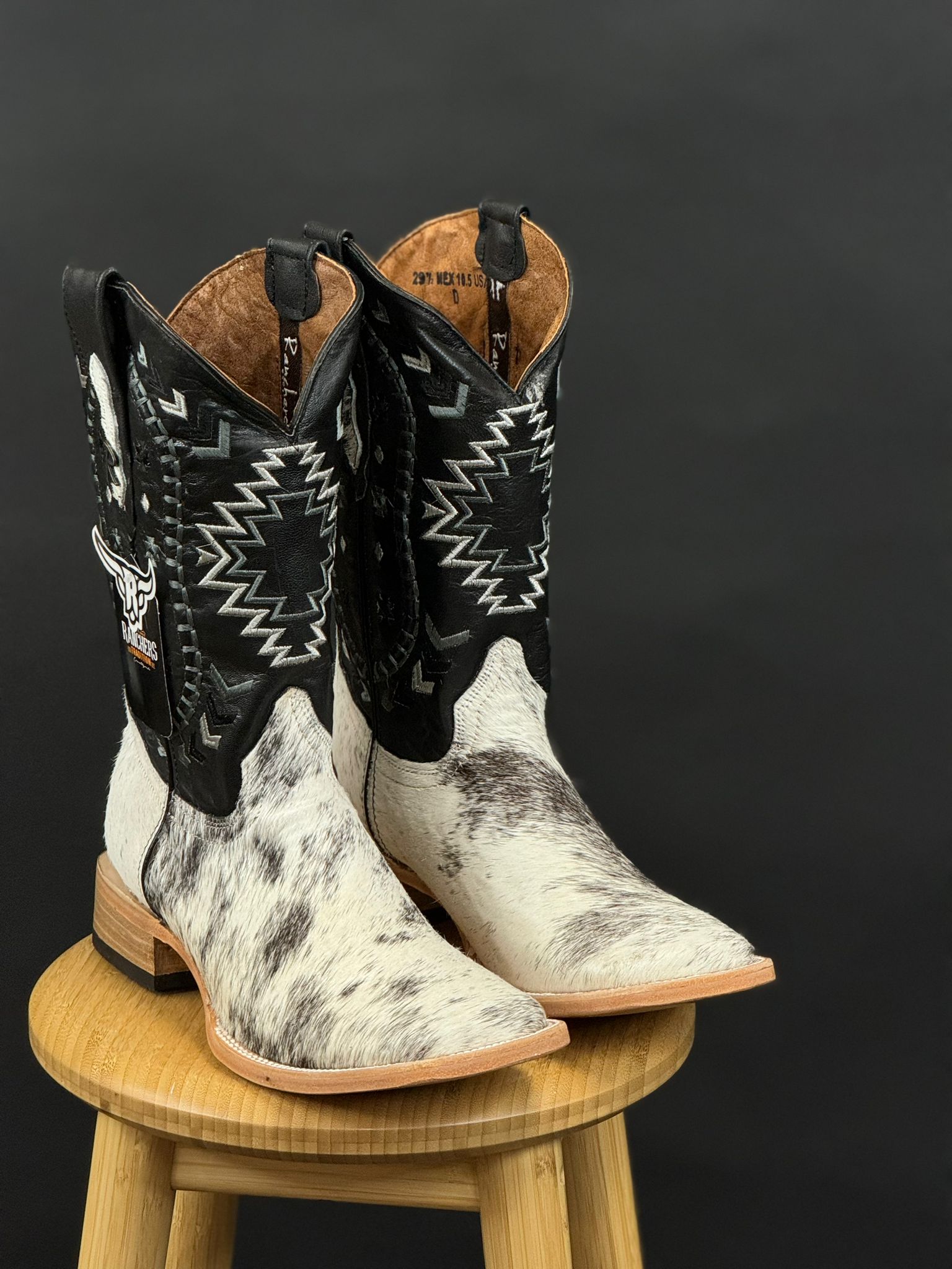 RANCHERS MEN COWHIDE BLACK&WHITE NG BLACK CHEROKEE BOOT EVERY PAIR IS UNIQUE!