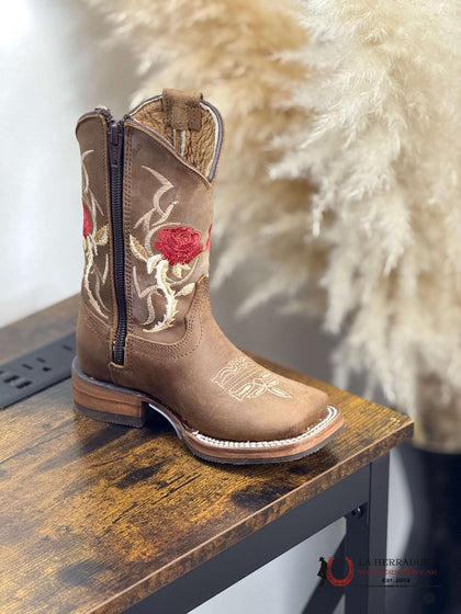 AGAVE KIDS BOOTS BROWN SWADE W ROSE INLAY