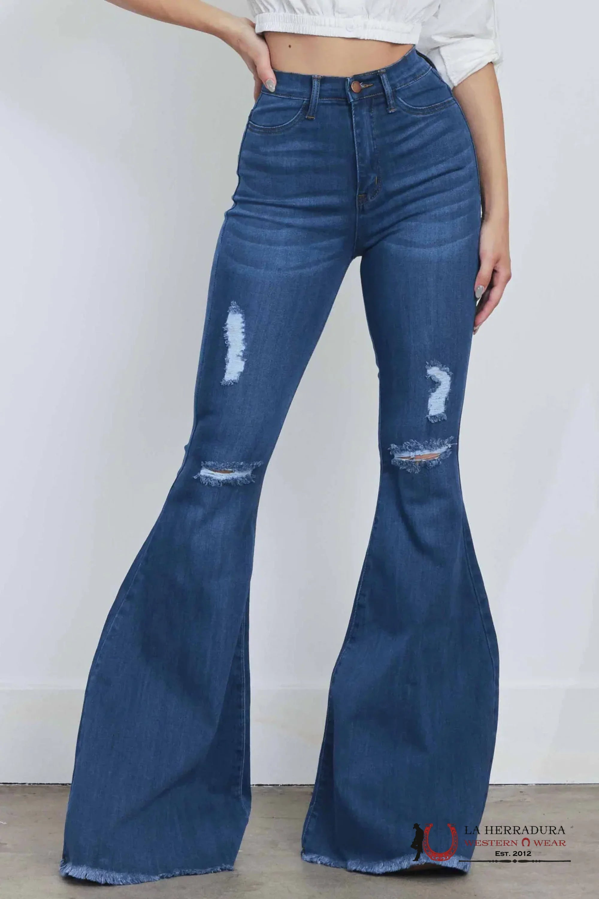 ALL OR NOTHING DARK WASH RIP FLARE JEAN EP1990 ROCK&ROLL JEANS WOMEN