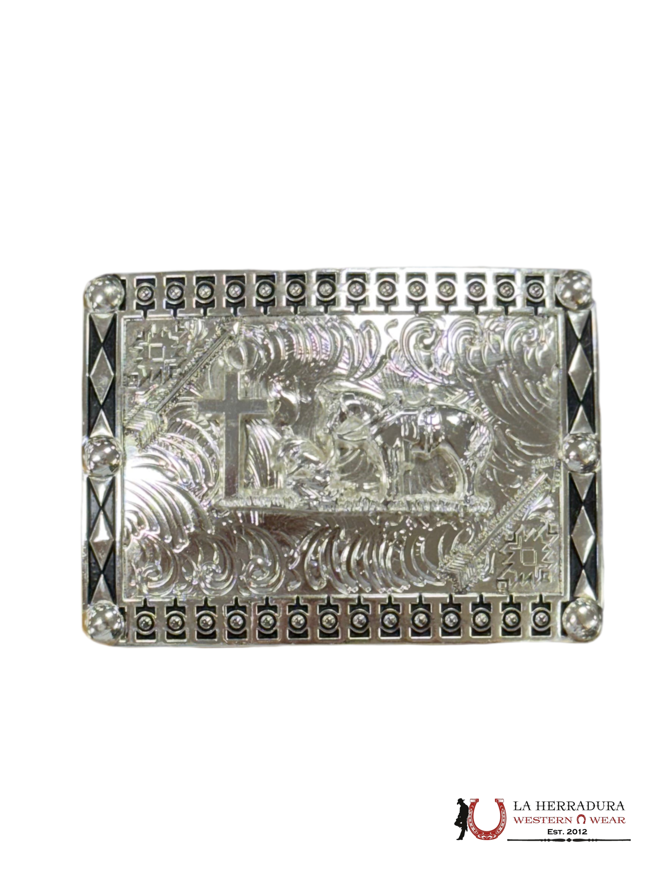ALL SILVER GINETE BLACK DETAILS SQUARE BUCKLE ACCESORIOS