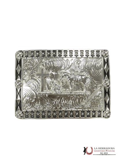 ALL SILVER GINETE BLACK DETAILS SQUARE BUCKLE