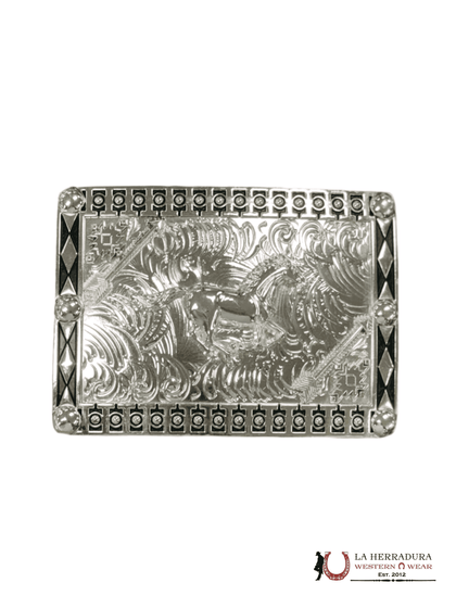 ALL SILVER HORSE RUNNING SQUARE BUCKLE