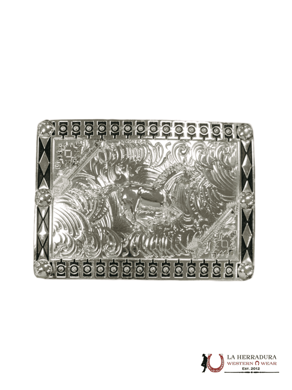 ALL SILVER HORSE RUNNING SQUARE BUCKLE