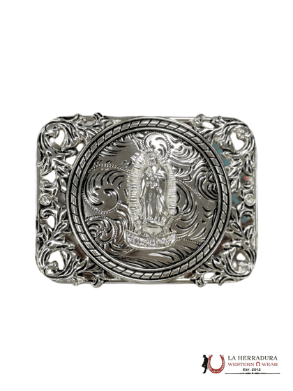 HEBILLA CUADRADA TODA DE PLATA VIRGEN DE GUADALUPE