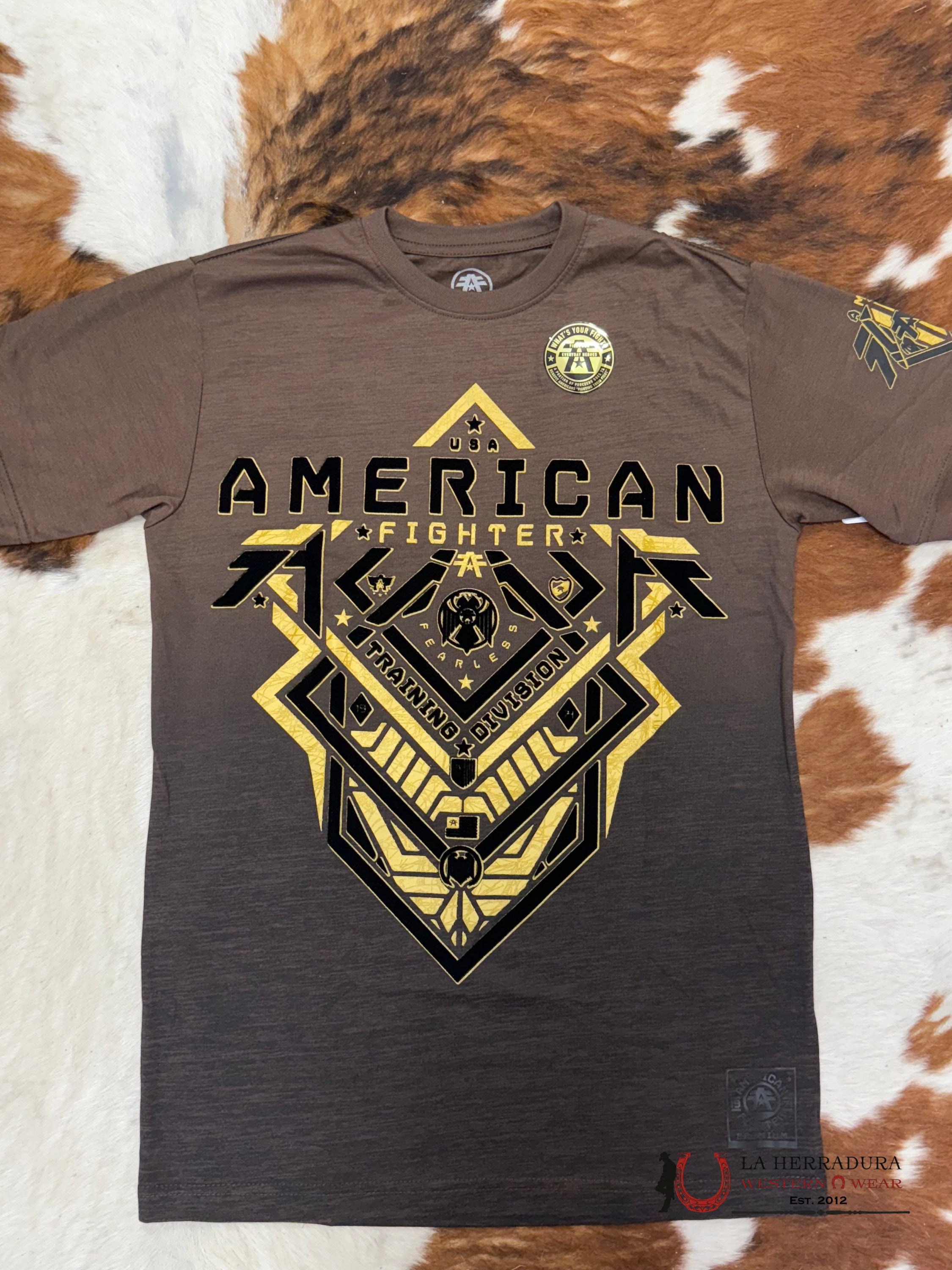AMERICAN FIGHTER MEN T-SHIRT BRWON & YELLOW WILTIN FM15998 ROPA HOMBRES