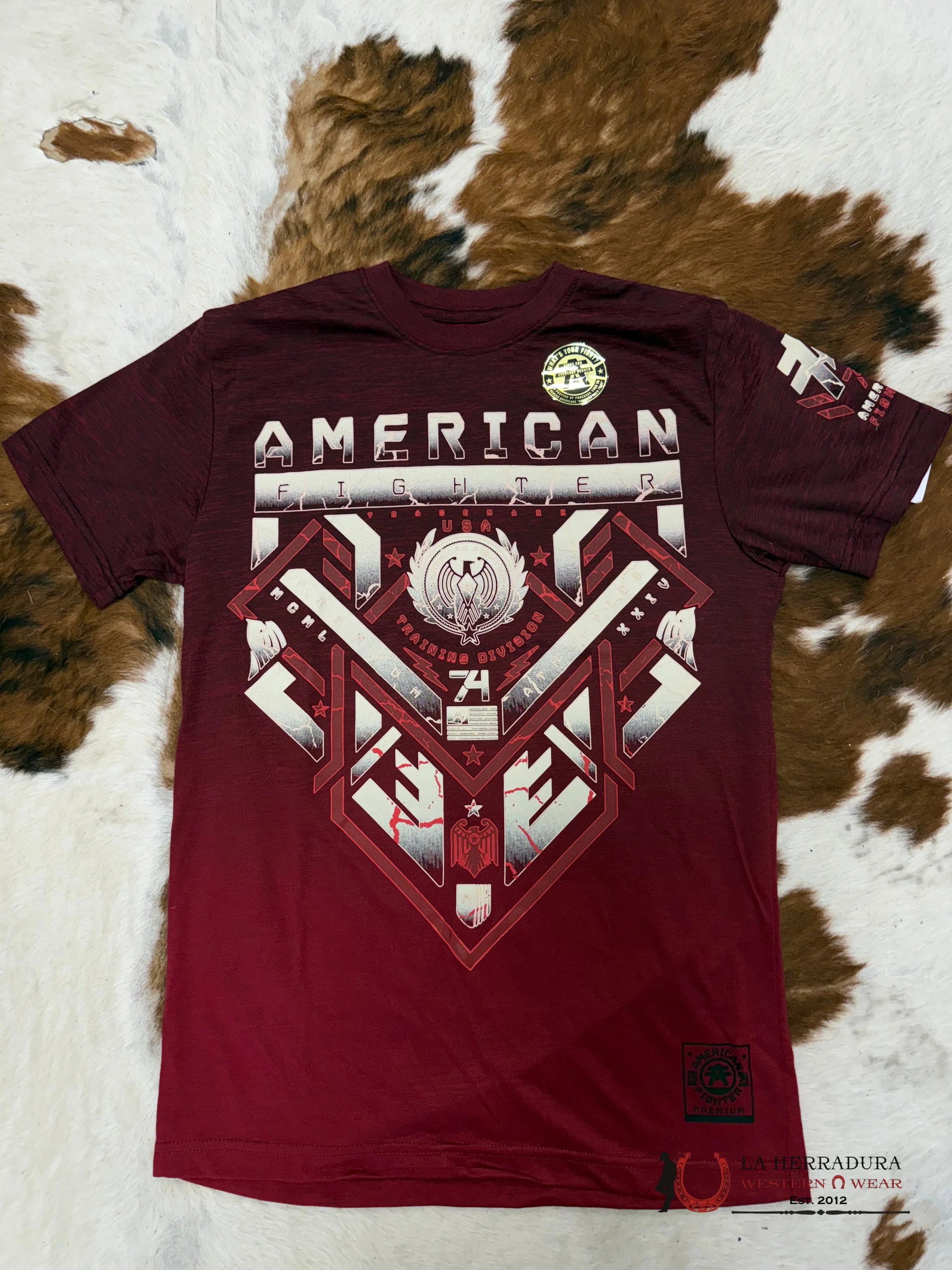 AMERICAN FIGHTER MEN T-SHIRT BURGUNDY TAN BRINKLEY FM15980 ROPA HOMBRES