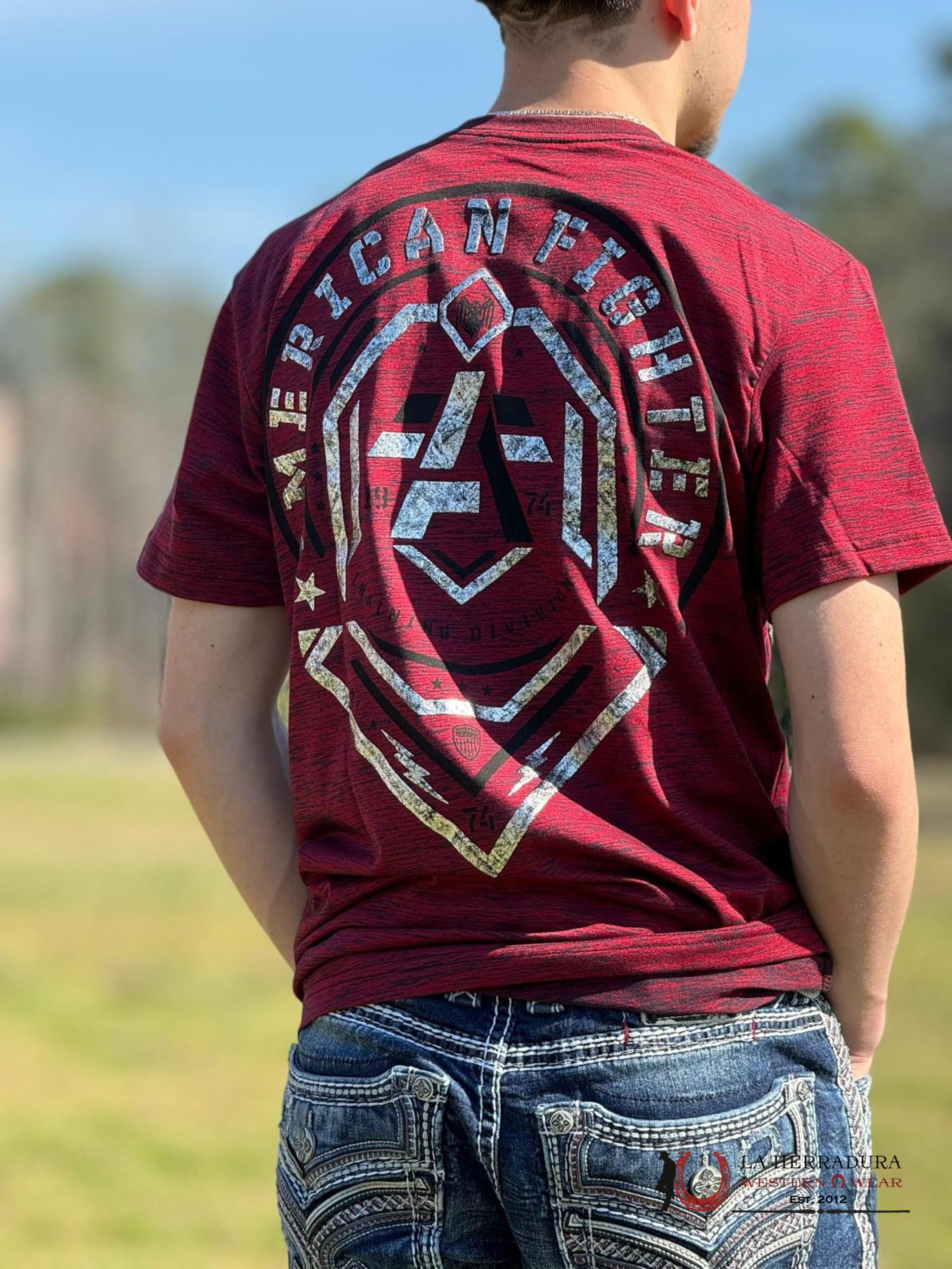 American Fighter T-Shirt Red Silver/Black Ropa Hombres