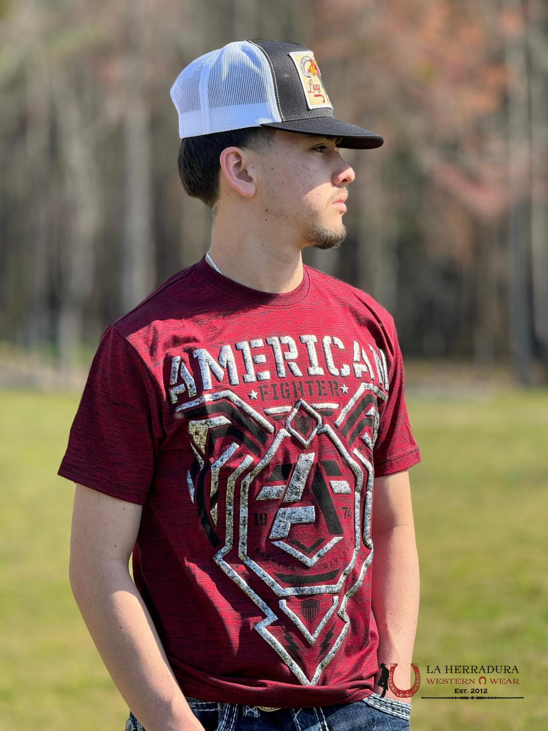 American Fighter T-Shirt Red Silver/Black Ropa Hombres