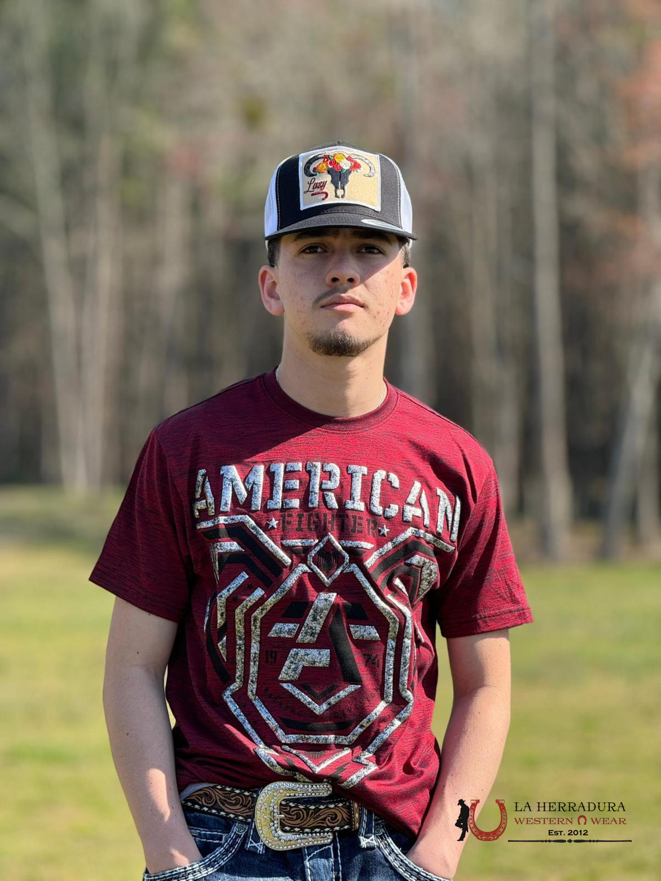 American Fighter T-Shirt Red Silver/Black Ropa Hombres