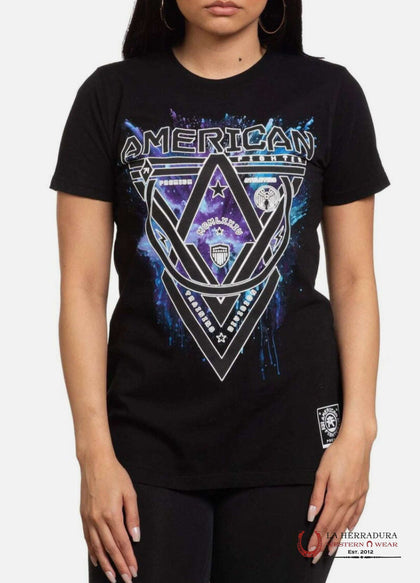 AMERICAN FIGHTER WOMEN T-SHIRT BLACK GALAXY BALDRIDGE FW15351