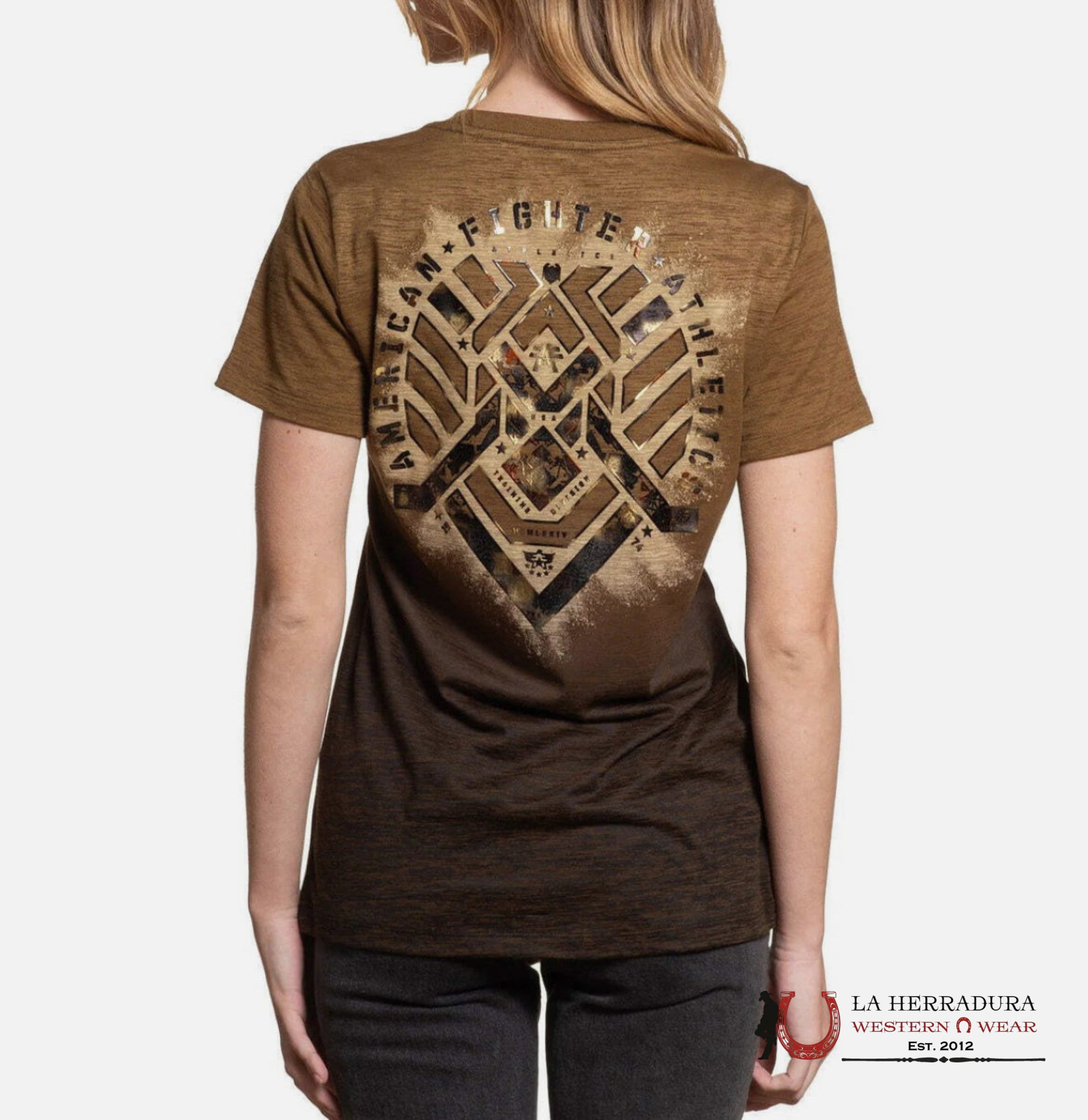 AMERICAN FIGHTER WOMEN T-SHIRT BROWN GOLD LOGO CARRINGTON FW15305 ROPA MUJERES