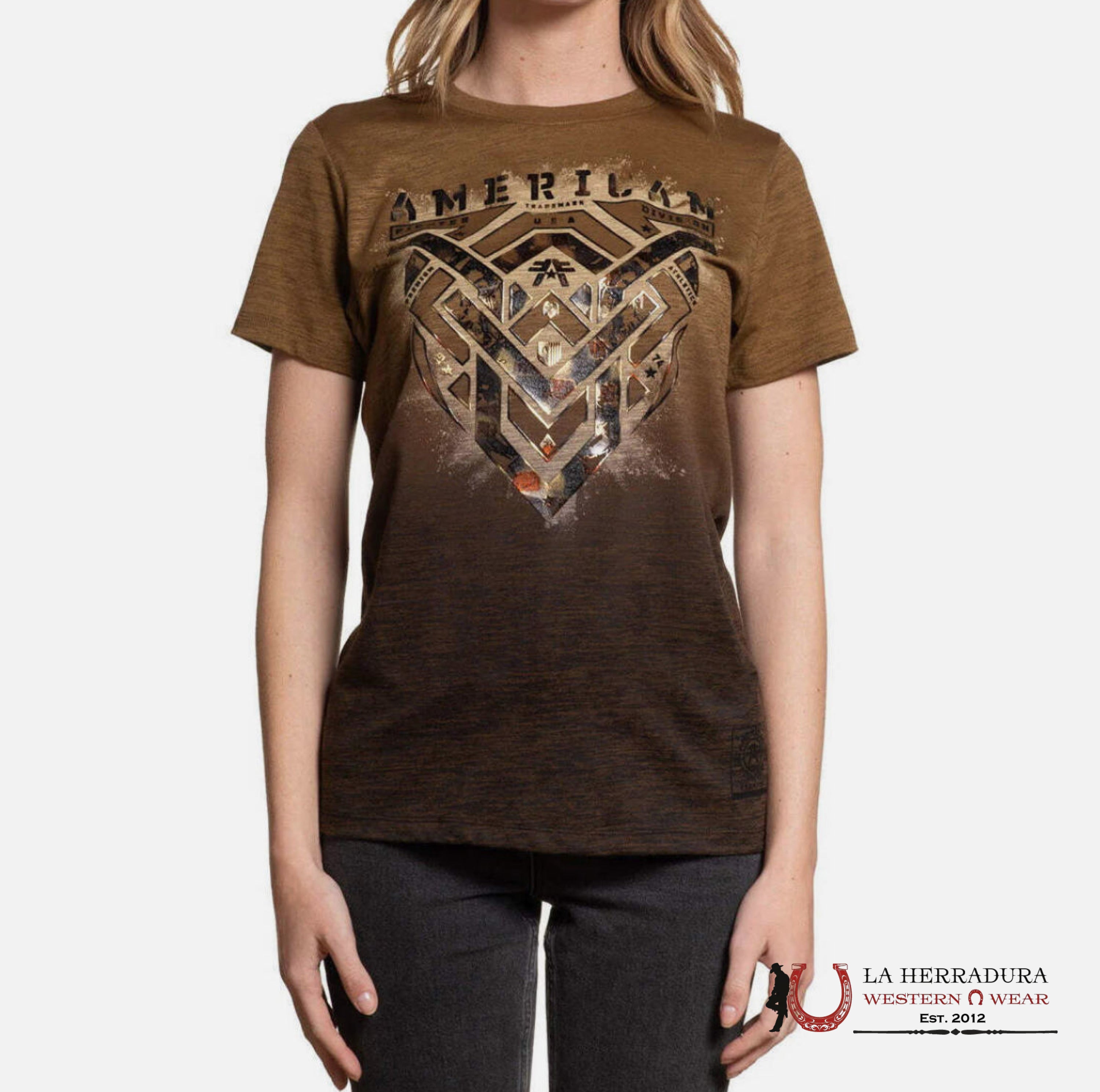 AMERICAN FIGHTER WOMEN T-SHIRT BROWN GOLD LOGO CARRINGTON FW15305 ROPA MUJERES