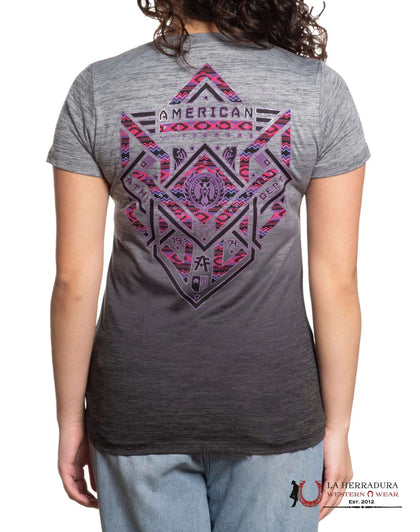 AMERICAN FIGHTER WOMEN.      T-SHIRT GREY FADED INTO BLACK PURPLE AND PINK LOGO HARRISON FW15316