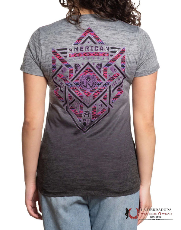 AMERICAN FIGHTER WOMEN.      T-SHIRT GREY FADED INTO BLACK PURPLE AND PINK LOGO HARRISON FW15316