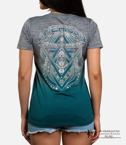 AMERICAN FIGHTER WOMEN     T-SHIRT GREY FADED INTO MINT GREEN HIGH RDG FW14755
