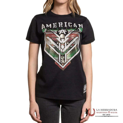 AMERICAN FIGHTER WOMEN      T-SHIRT MEXICO FLAG OUTLINING IN GOLD FINLEY FW15508