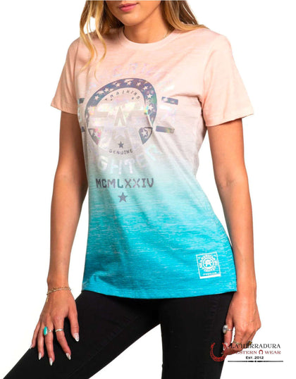 AMERICAN FIGHTER WOMEN.     T-SHIRT ORANGE FADED IN BLUE TENNESSEE FW14336
