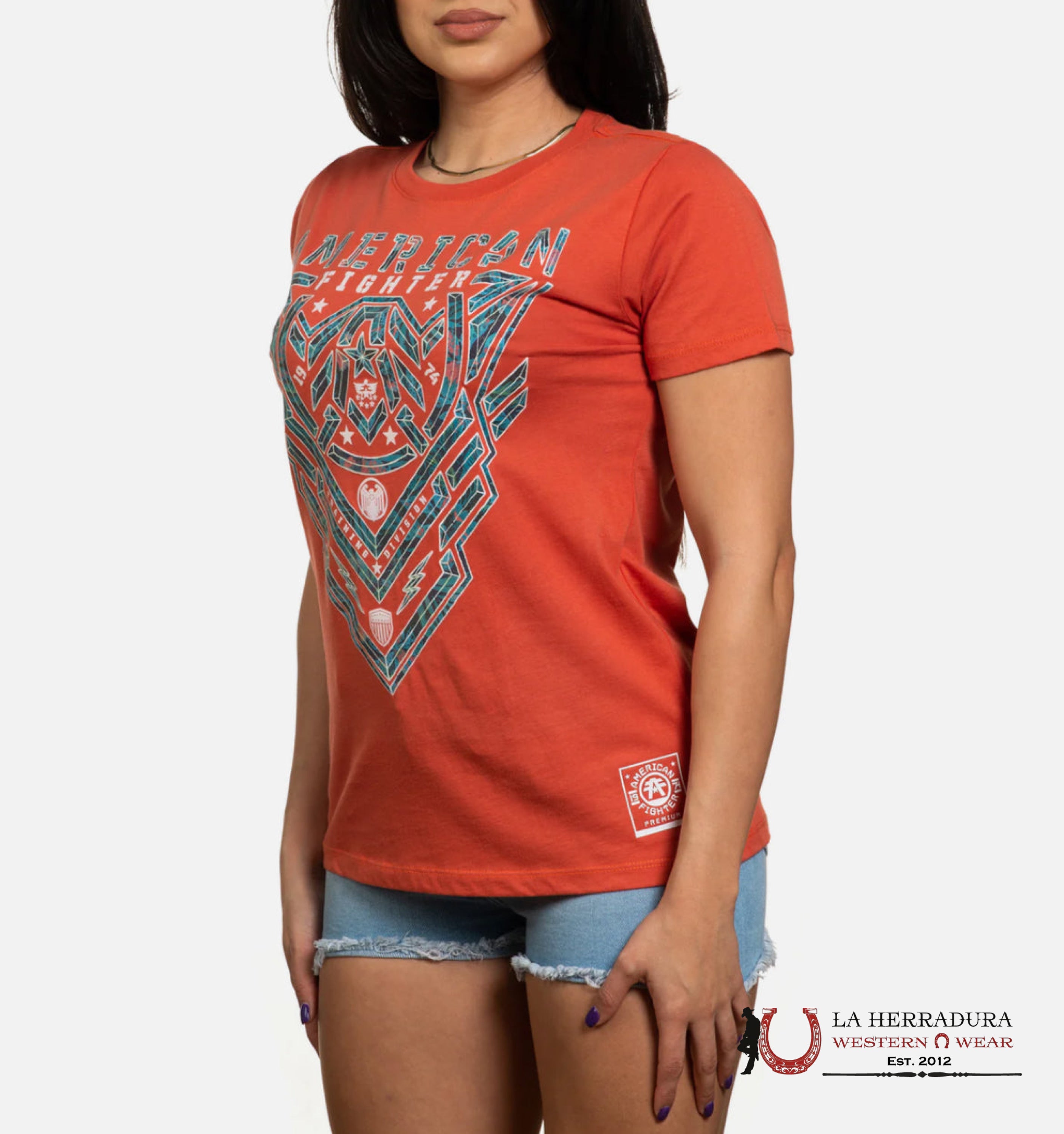 AMERICAN FIGHTER WOMEN T-SHIRT ORANGE GALAXY COLOR LOGO ARDLE FW14749 ROPA MUJERES