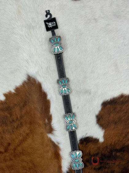 ANGEL RANCH BELT CHARCOAL GREY BUTTERFLY TURQUOISE STONE