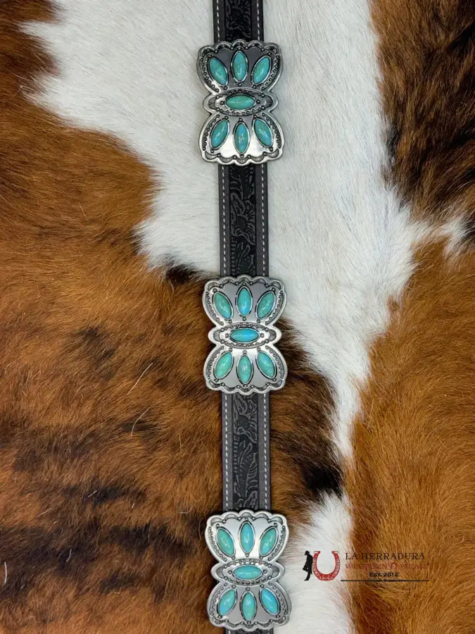 Angel Ranch Belt Charcoal Grey Butterfly Turquoise Stone Cinturones Mujeres