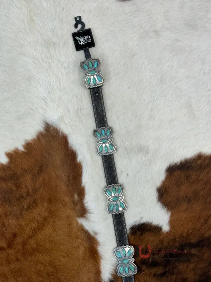 Angel Ranch Belt Charcoal Grey Butterfly Turquoise Stone Cinturones Mujeres