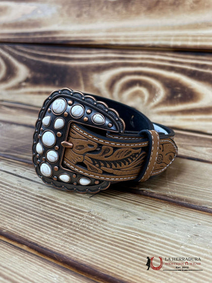 ANGEL RANCH BROWN FLORAL PRINT CUT OUT GIRLS BELT D130004208