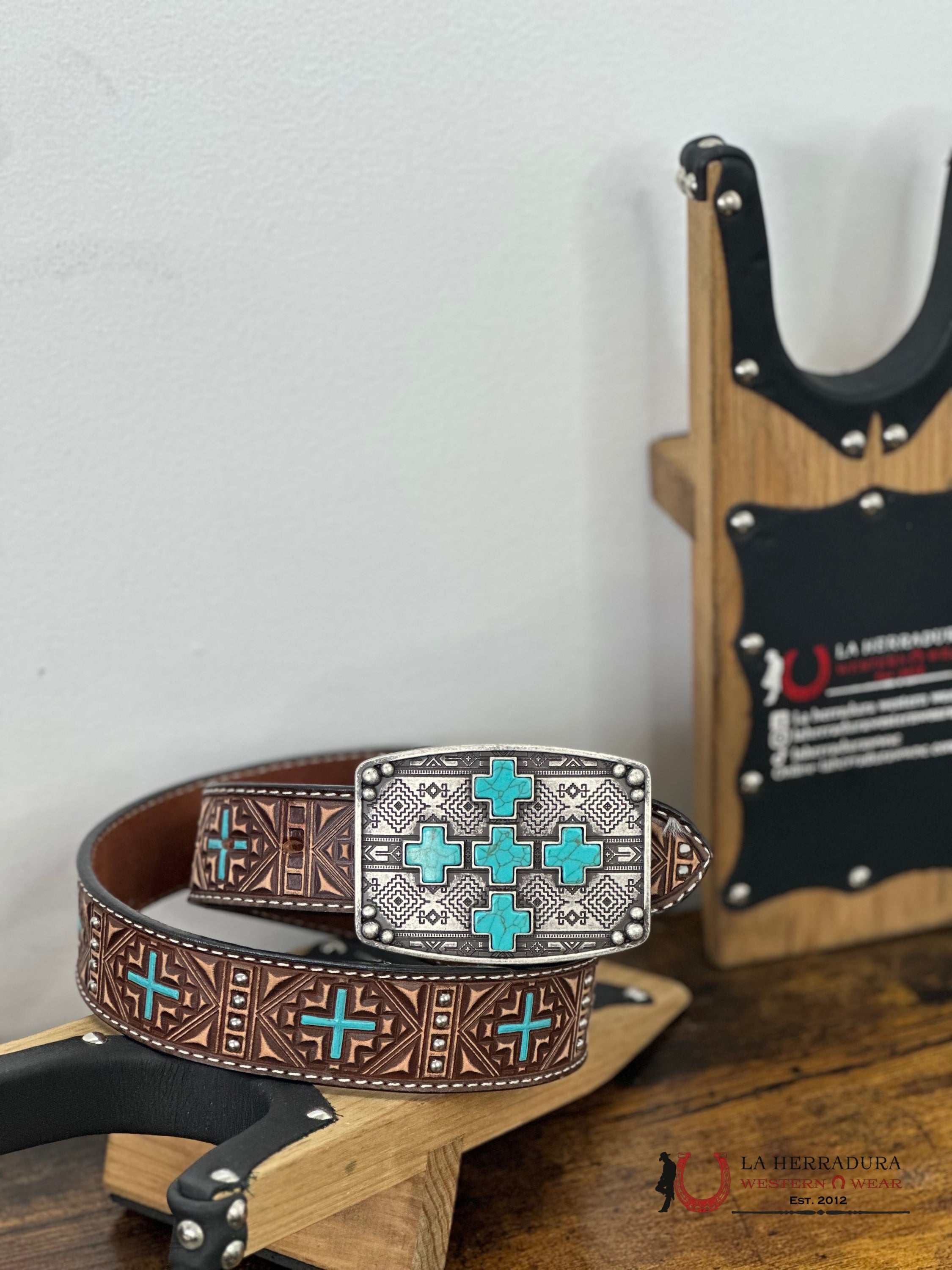 Angel Ranch Brown Tan Turq Paint Belt Cinturones Mujeres