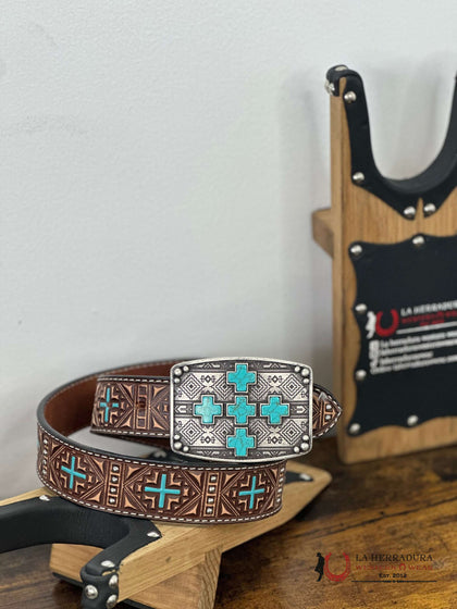 ANGEL RANCH WOMEN BROWN TURQ CROSS PAINT BELT D140004702