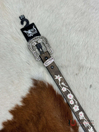 ANGEL RANCH GIRL BELT GREY WHITE FLOWER STITCH- D130003006