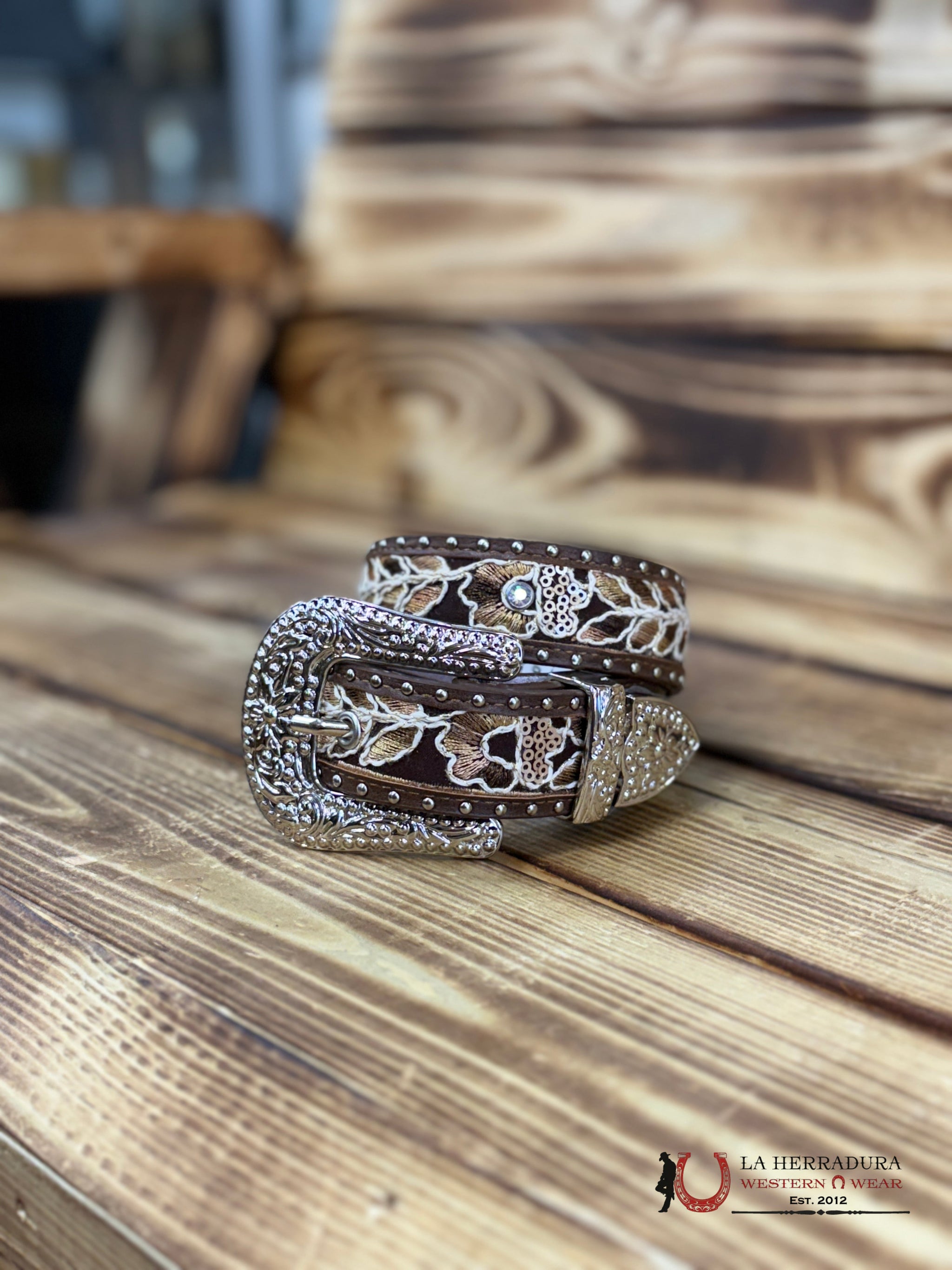 ANGEL RANCH GIRLS BROWN FLORAL LACE BELT- D130004302