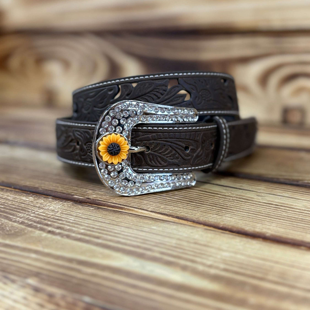 ANGEL RANCH GIRLS BROWN FLOWER CUT OUT BELT- D130004002 display picture 1