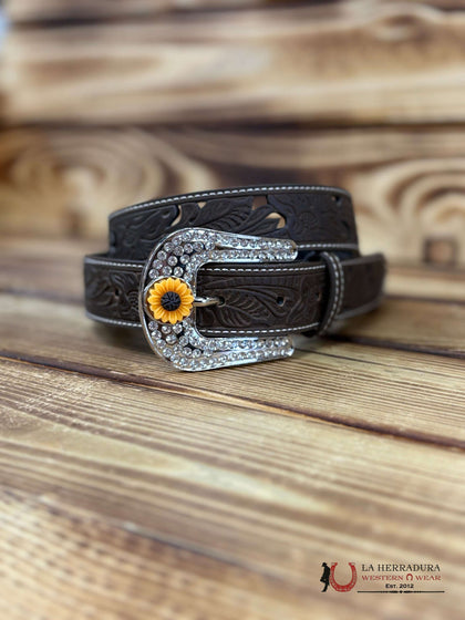 ANGEL RANCH GIRLS BROWN SUNFLOWE CUT OUT BELT D130004002