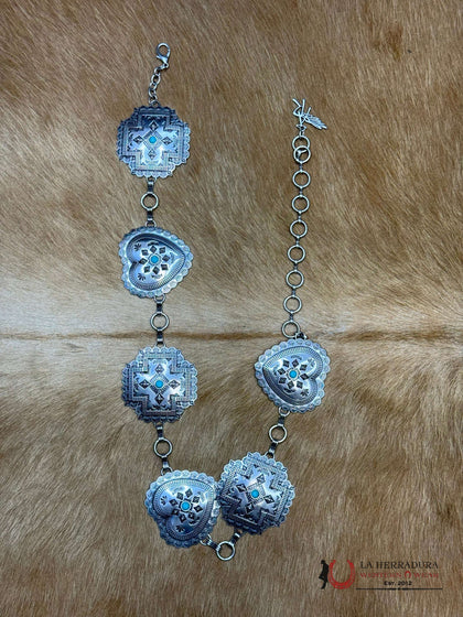 ANGEL RANCH SILVER CHAIN BELT FOR WOMEN WITH SMALL TURQUOISE DETAIL
