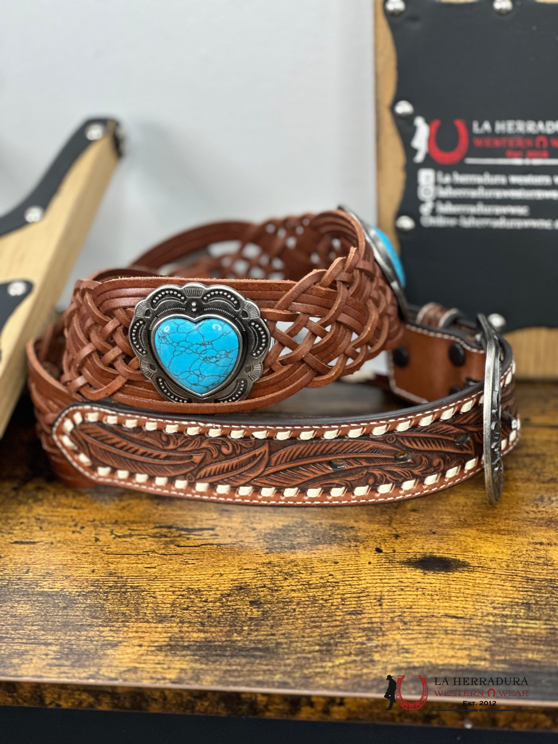 Angel Ranch Turq Heart Belt Cinturones Mujeres