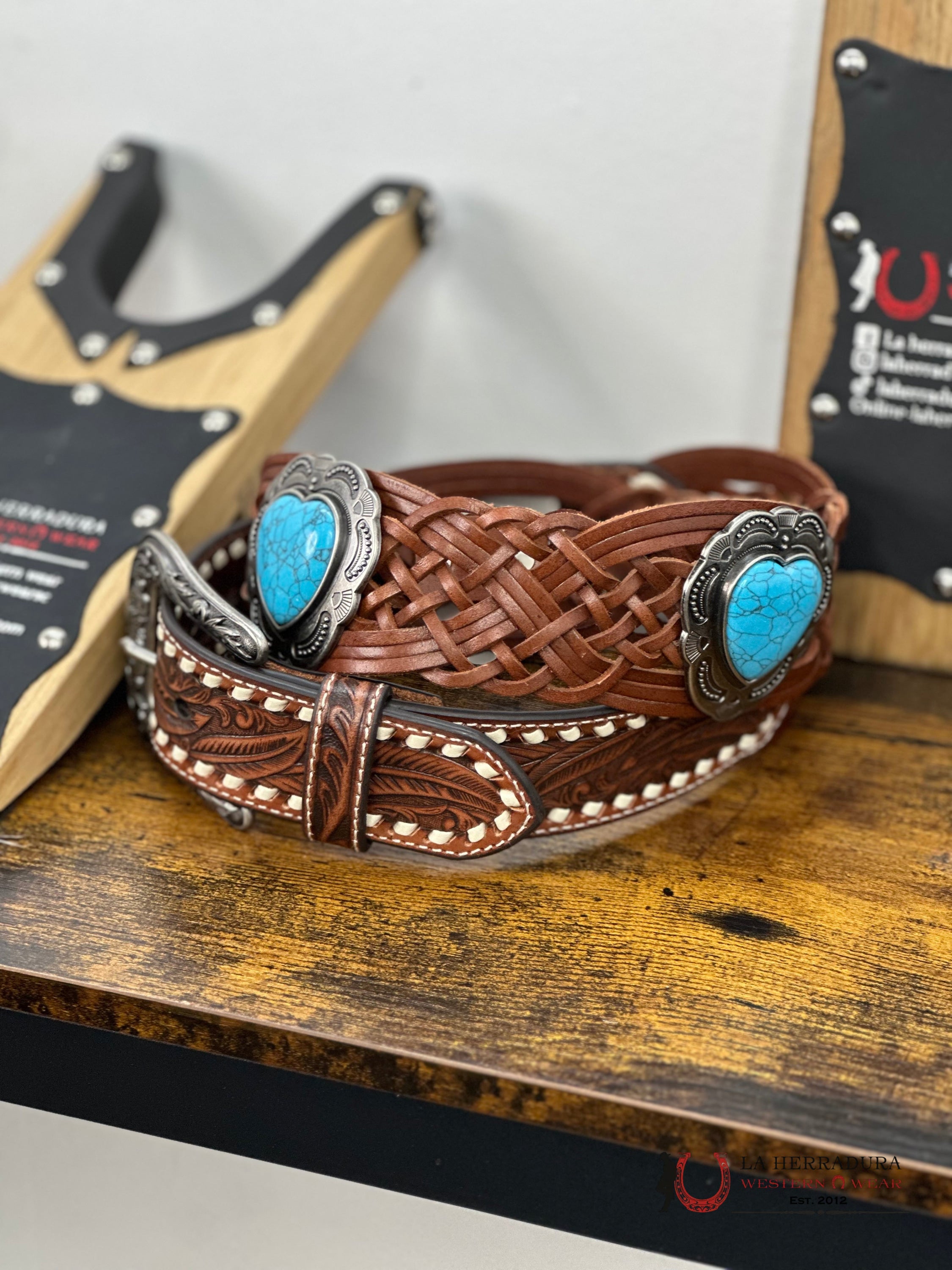Angel Ranch Turq Heart Belt Cinturones Mujeres