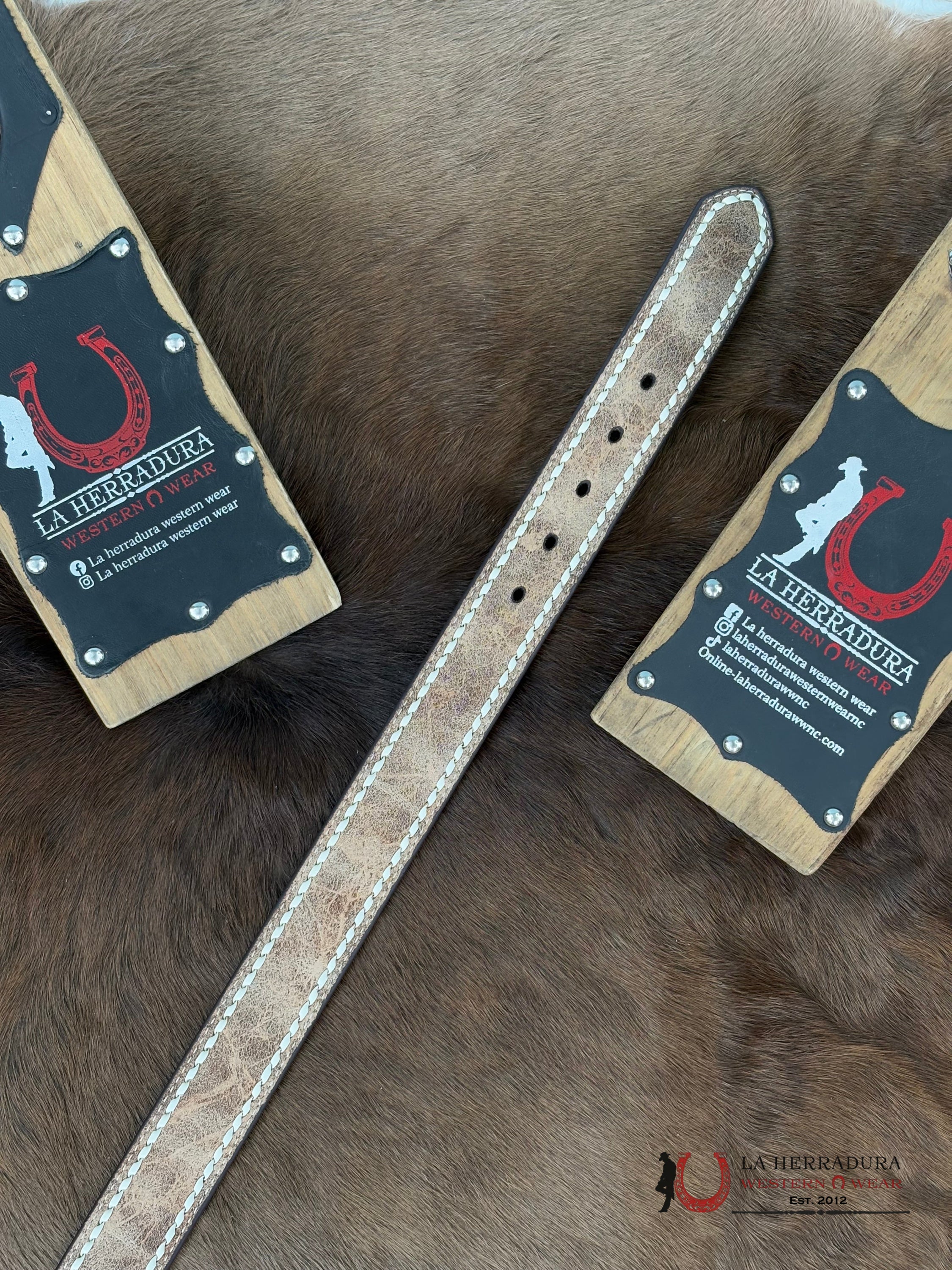 Angel Ranch Western Womens Belt Brown Leather White Stitching Cinturones Mujeres