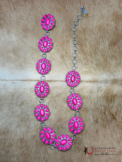 CHAIN WOMENS CHAIN BELT HOTPINK STONE FLOWER