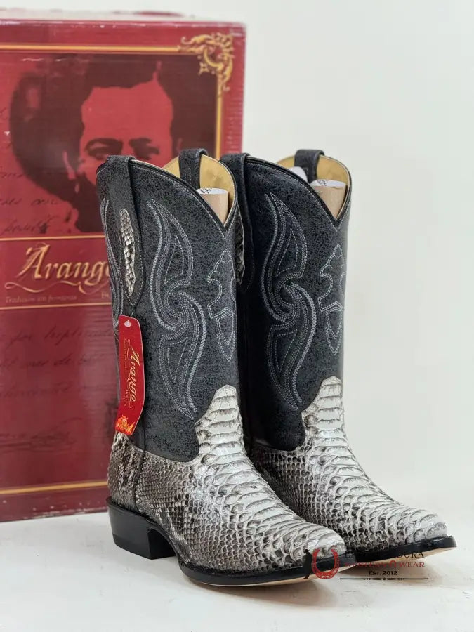 Arango Boots Semi-Oval Exotic Python Natural Botas Hombres