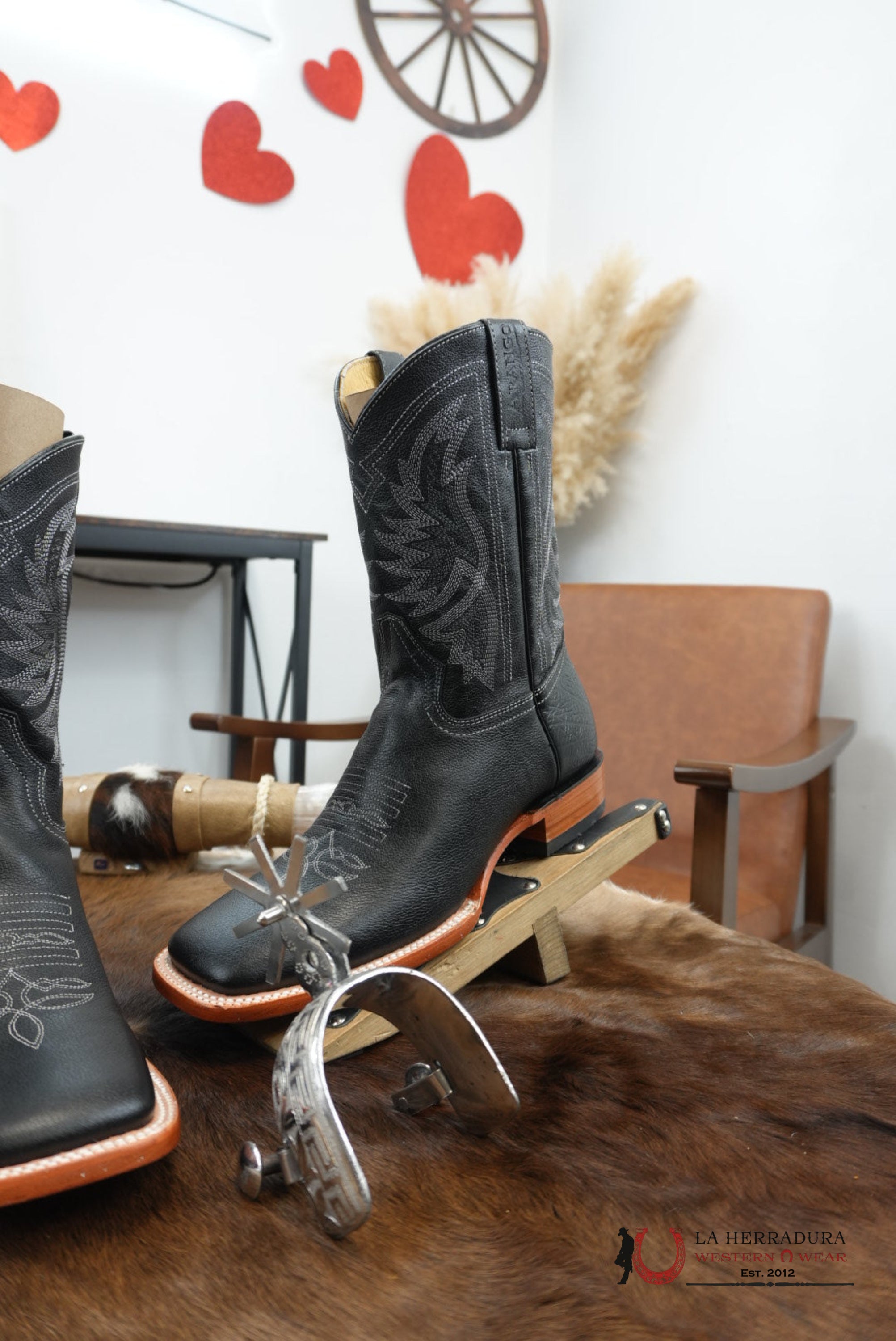 Arango Negro/Negro With Stiching Renegado Square Toe Boot- 4891 BOTAS HOMBRES