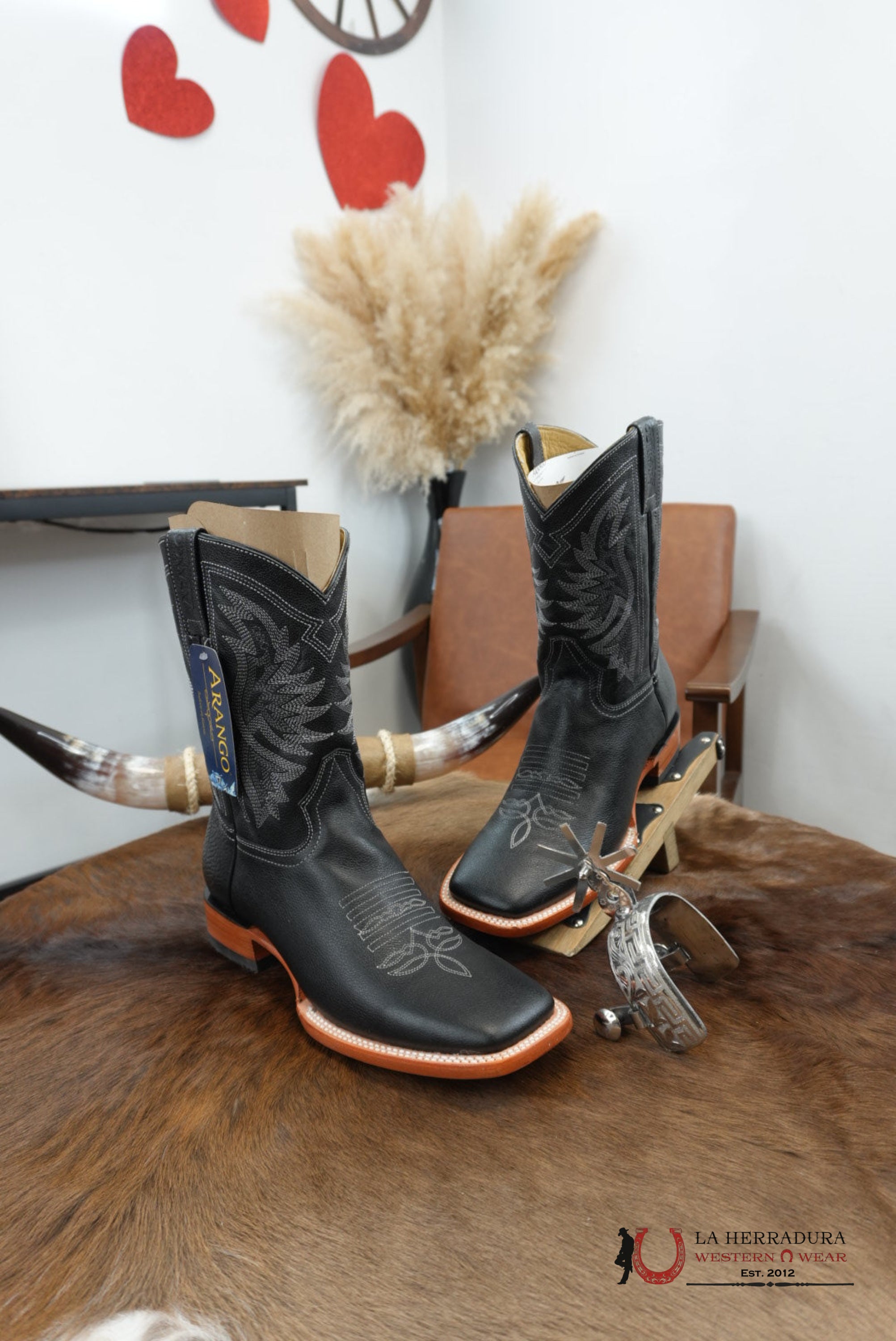 Arango Negro/Negro With Stiching Renegado Square Toe Boot- 4891 BOTAS HOMBRES