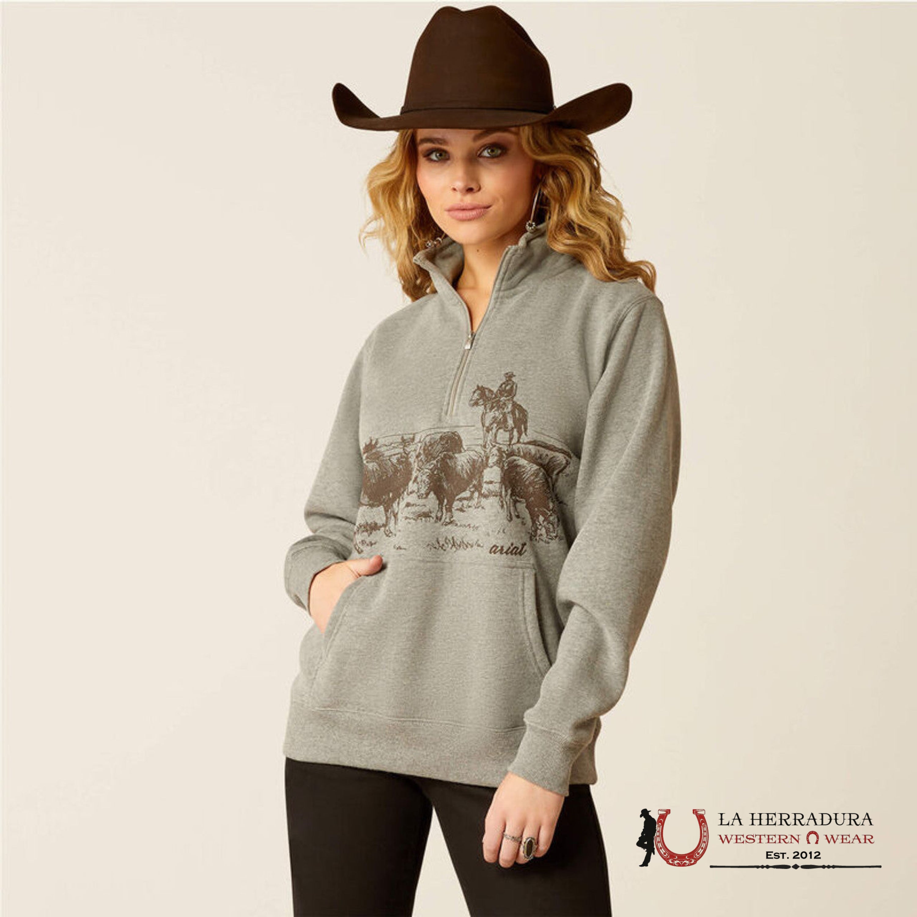 Ariat 1/2 Zip Sweatshirt Heather Grey - 2000 Ropa Mujeres
