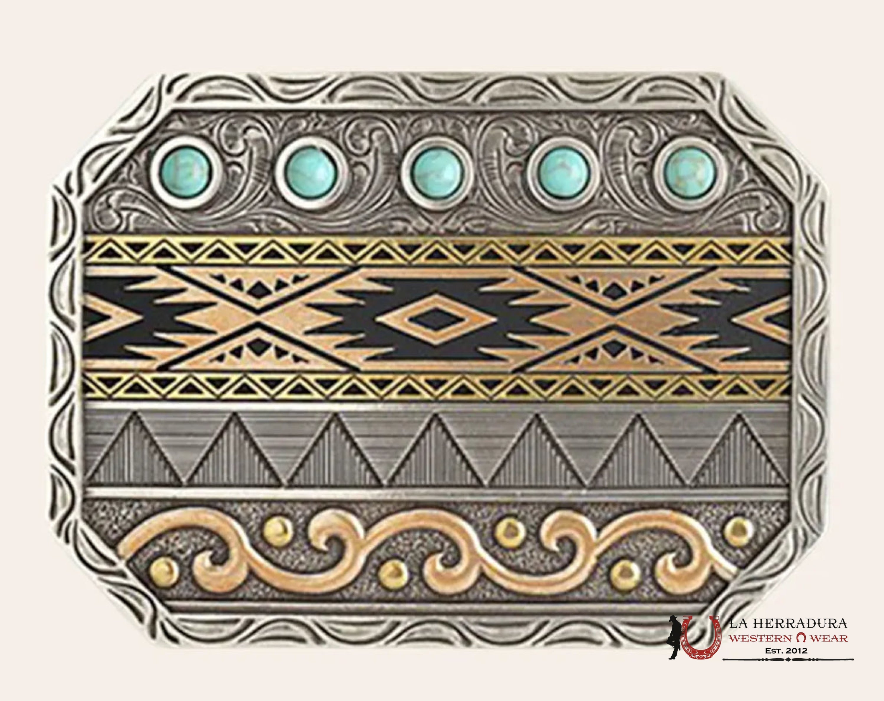 ARIAT AZTEC MULTI FINISHED & TURQUOISE ACCENTS BELT BUCKLE A37062 ACCESORIOS