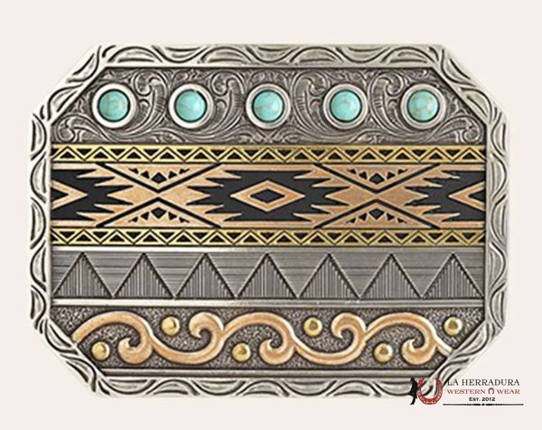 ARIAT AZTEC MULTI-FINISHED & TURQUOISE ACCENTS BELT BUCKLE A37062