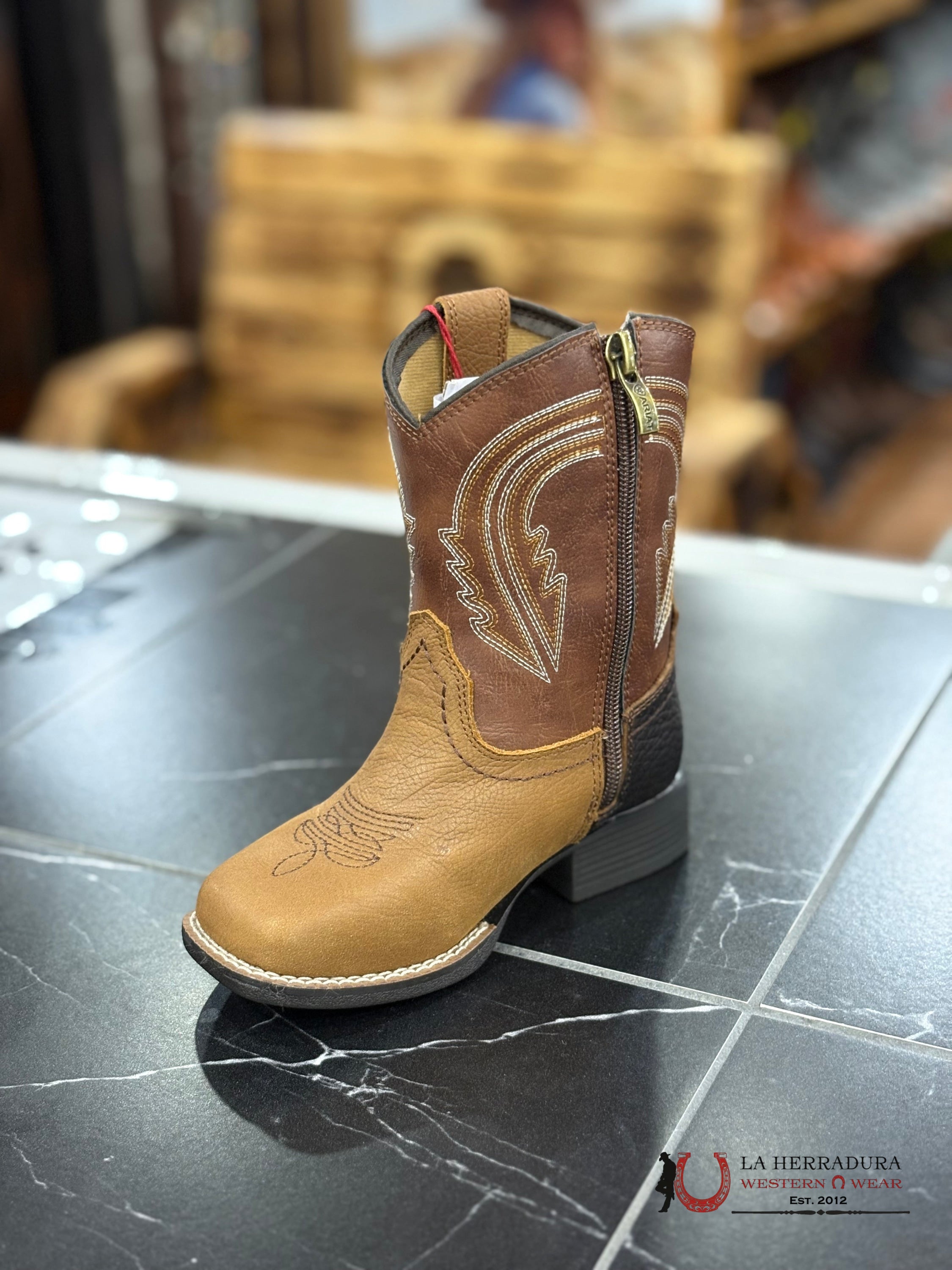 ARIAT BABY ‘EVAN’ BROWN/ BURGUNDY TUBE BOOTS A441002908 NIÑOS