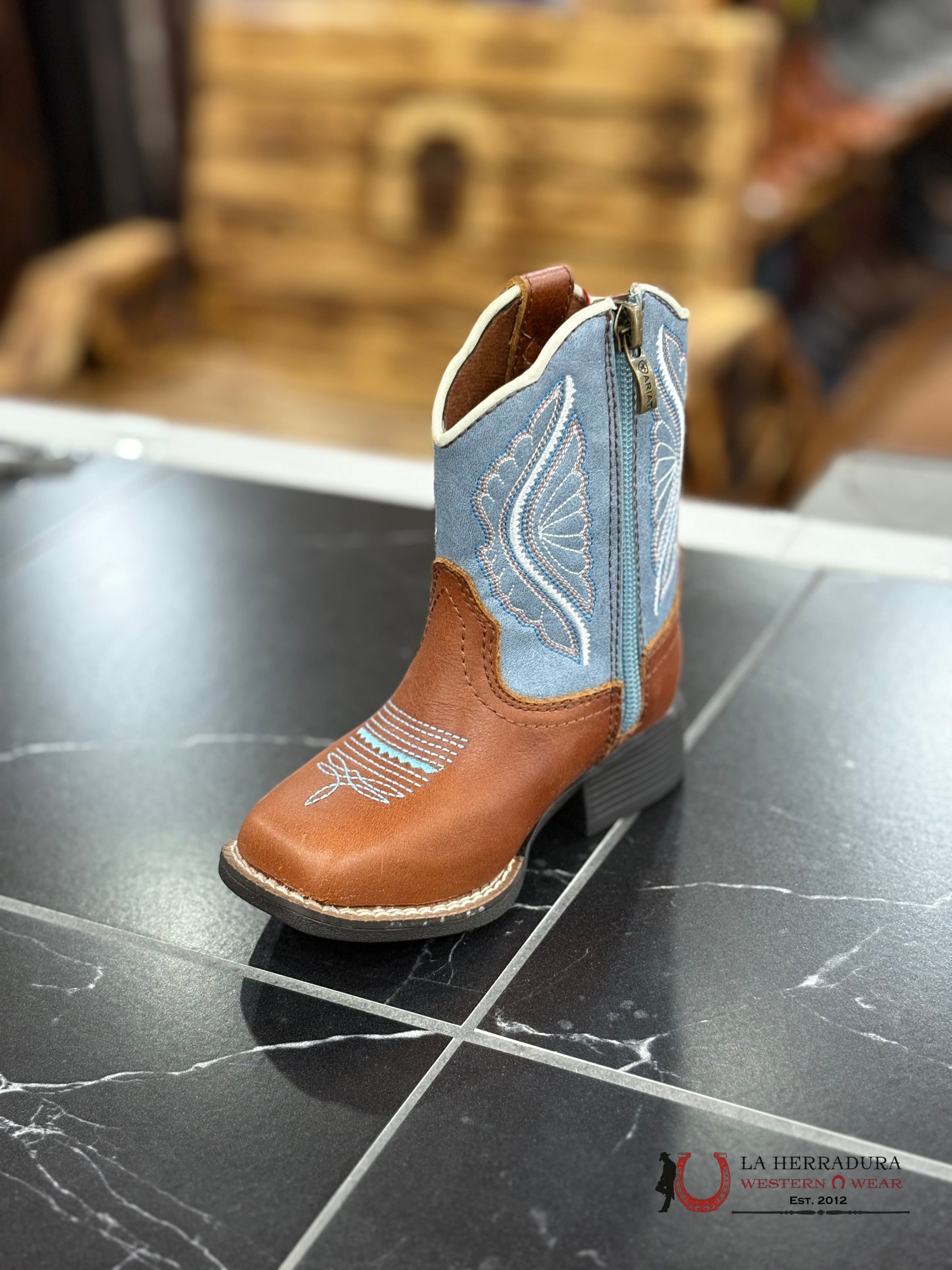 ARIAT BABY ‘SHELBY’ BROWN/BLUE TUBE BOOTS A441002508 NIÑOS