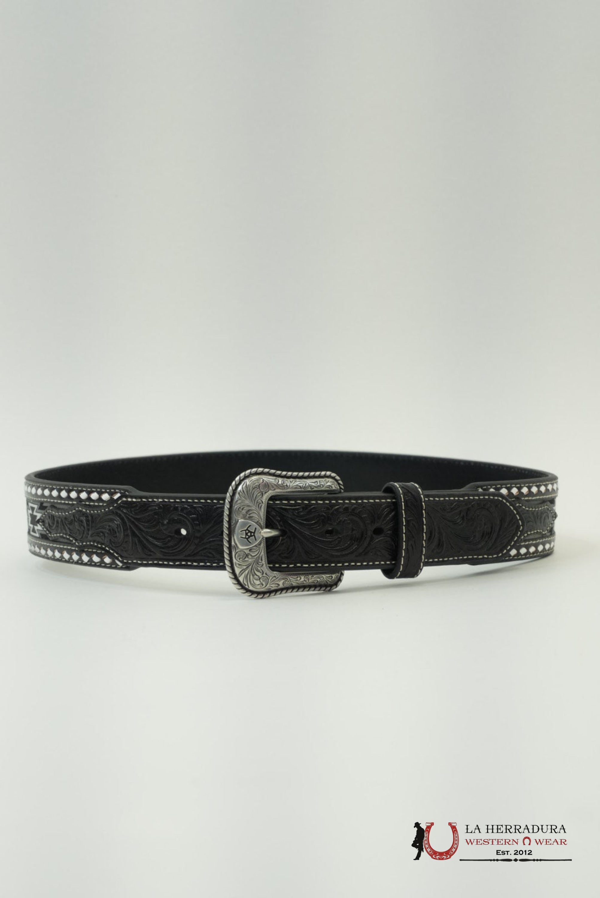 ARIAT BLACK & WHITE AZTEC STITCH BELT CINTURONES HOMBRES